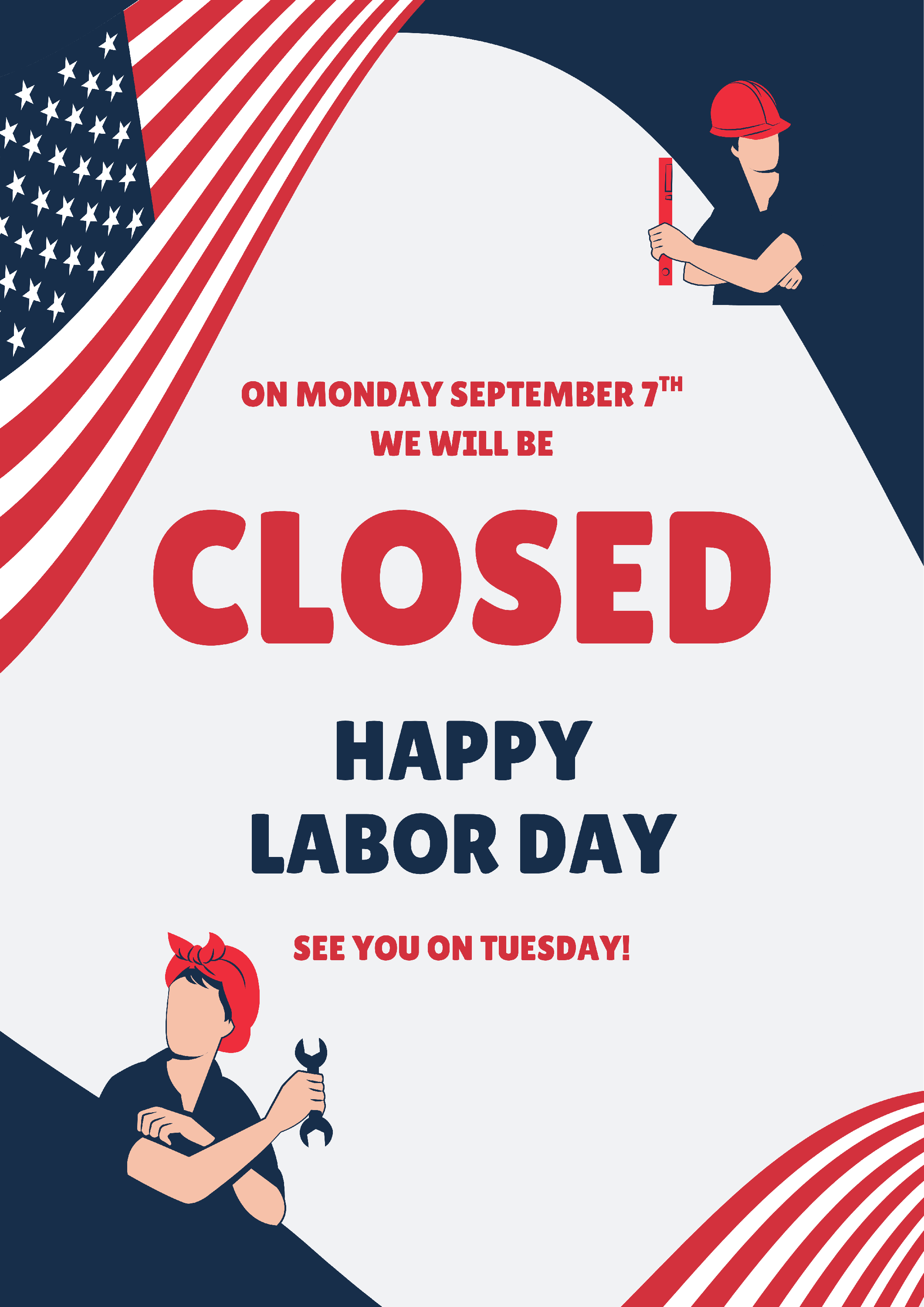 Blue and Red Simple Labor Day Poster